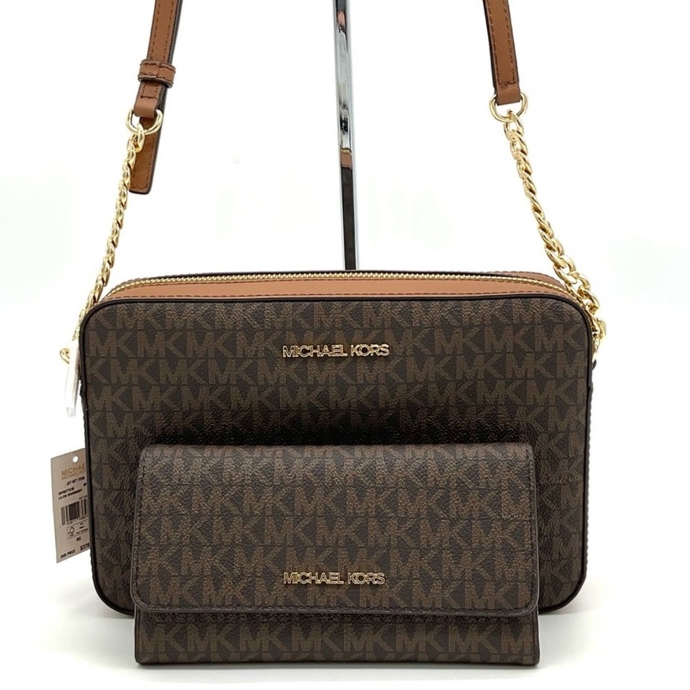 Michael Kors Large EW Crossbody Bag & Large Trifold Wallet Brown/ Gold